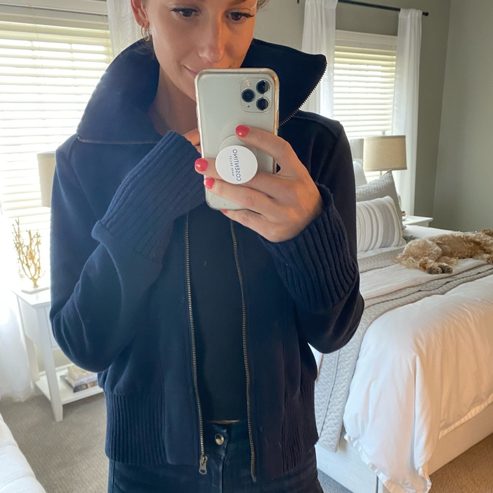 Navy Zip Bomber Sweater Jacket